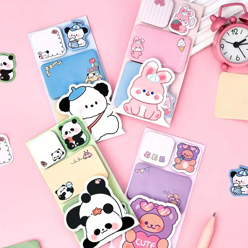 🐾 100pcs Cute Cartoon Animal Sticky Notes – Aesthetic Stationery for School &; Decor 📚