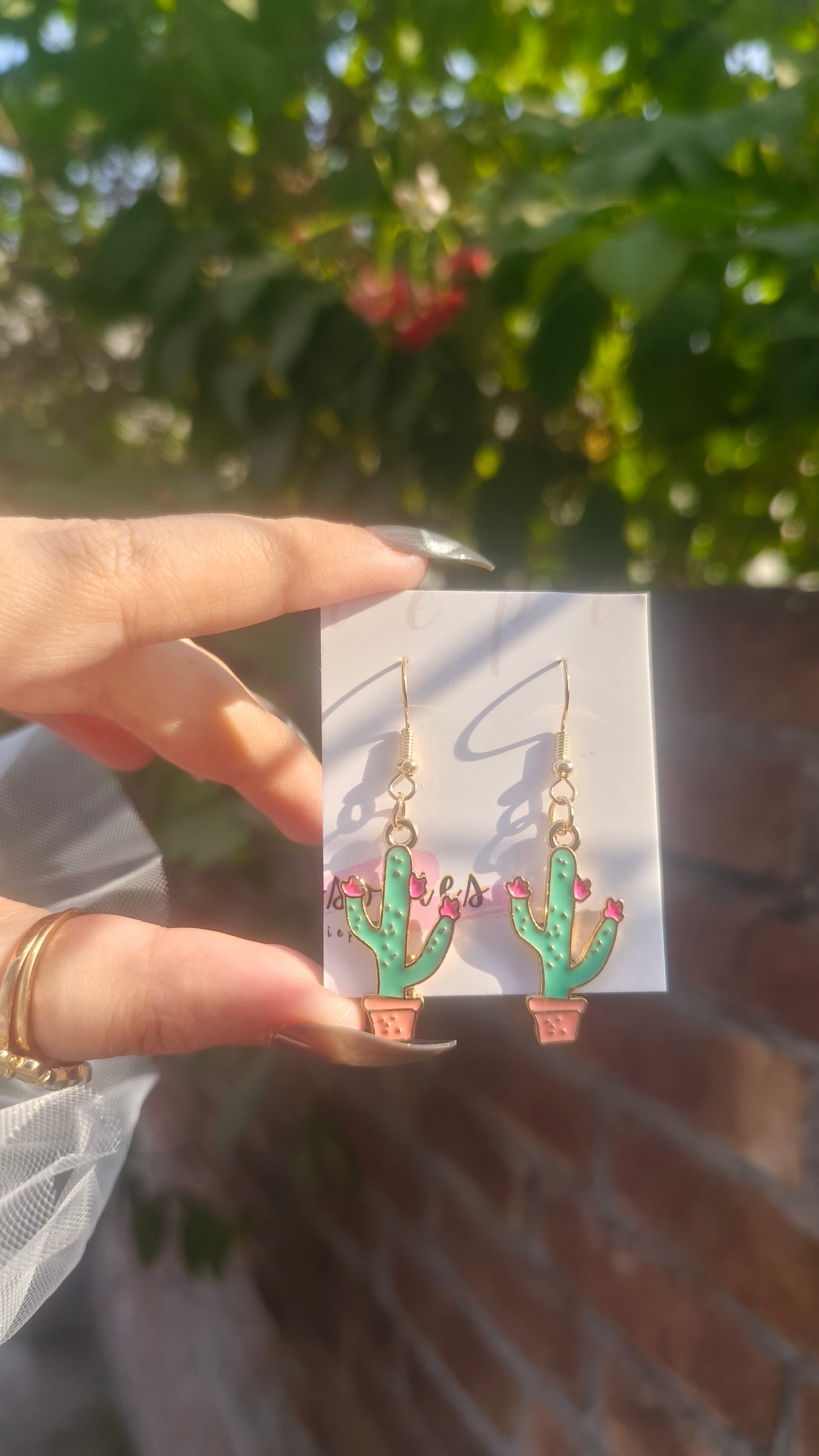 Handmade Cactus Drop Earrings – Playful Zinc Alloy Design
