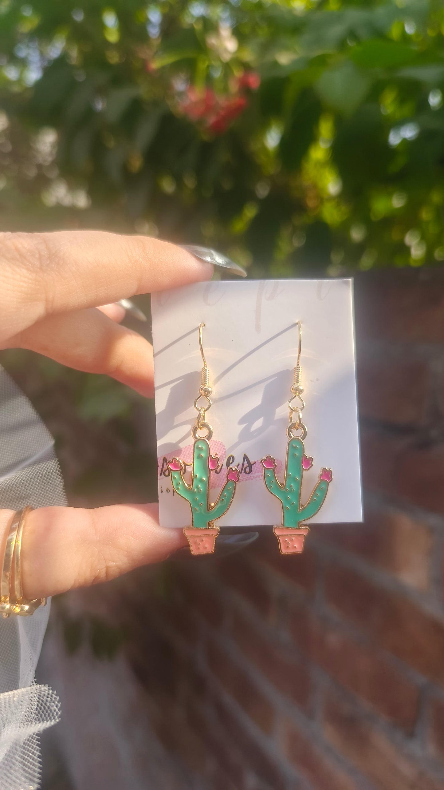 Handmade Cactus Drop Earrings – Playful Zinc Alloy Design