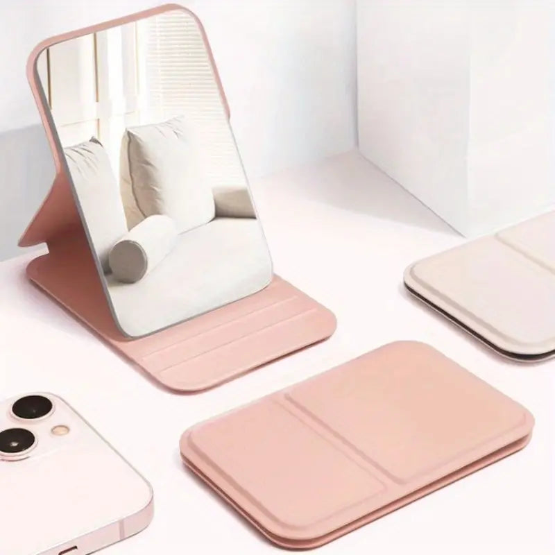 "Portable Folding Makeup Mirror - Compact & Shatterproof"