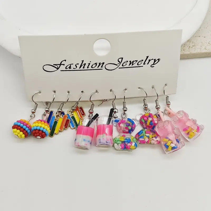 "Beary Cute: Adorable Cartoon Bear Resin Dangle Earrings"