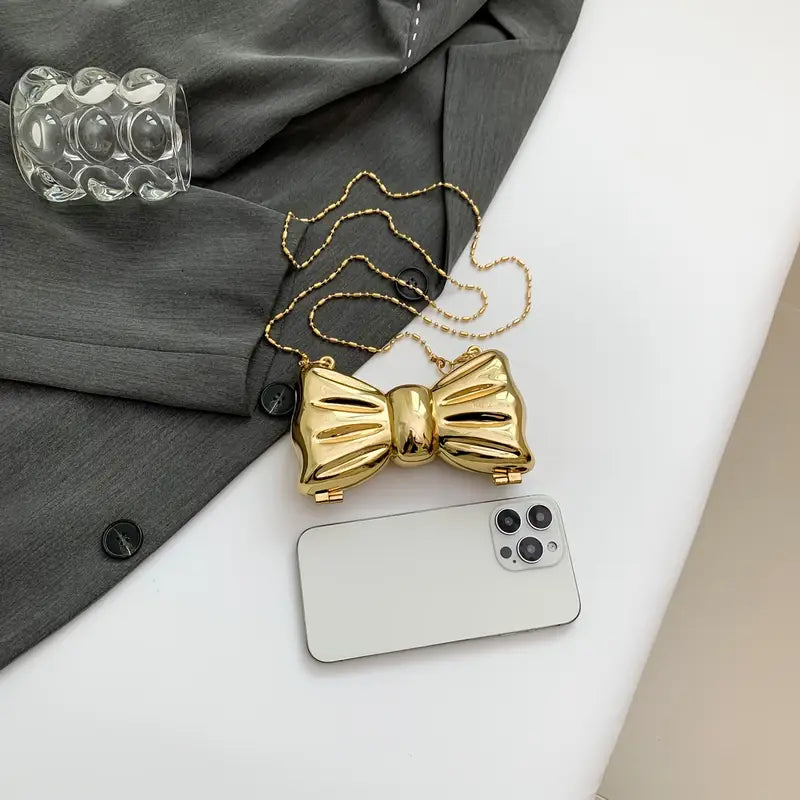 Golden Bow Charm – Acrylic Mini Evening Bag