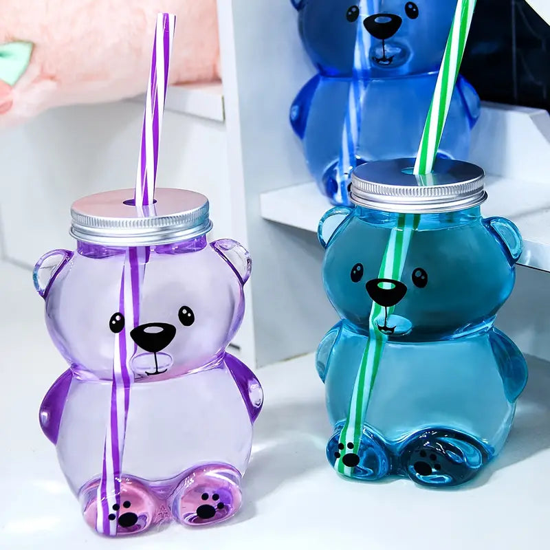 "Bear Sip: Adorable Cartoon Straw Cup"