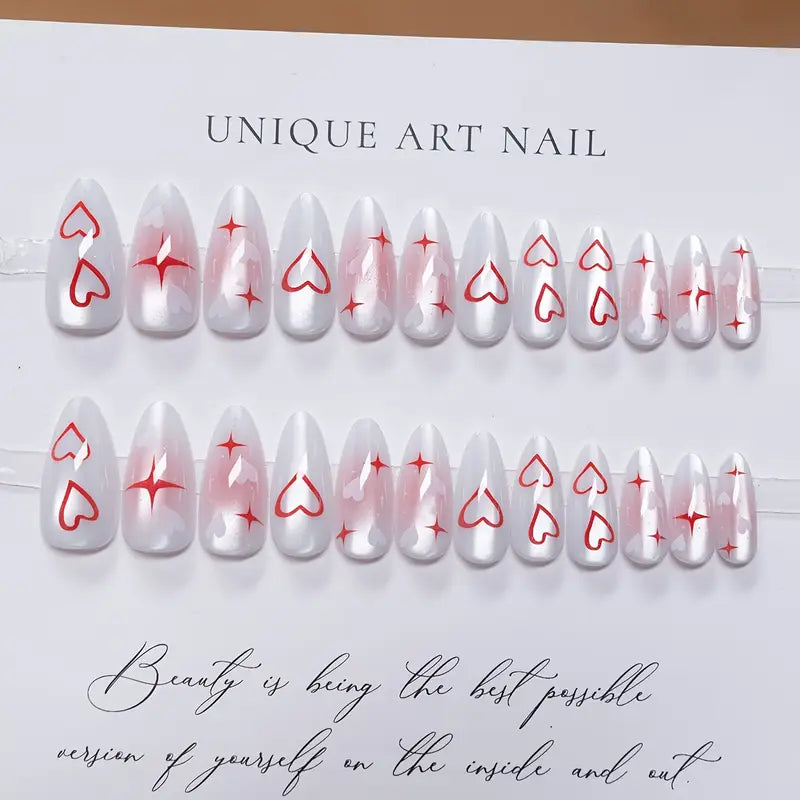 Rainbow heart nails cat eye 24pcs with application kit