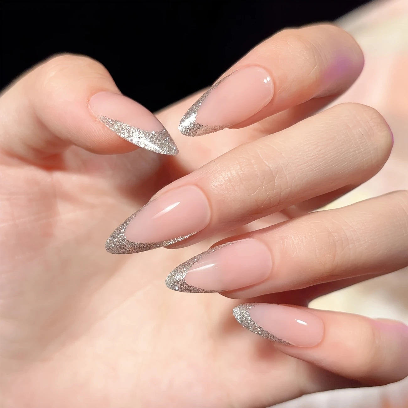 Sparkling French- 24pcs nail set with Application Kit