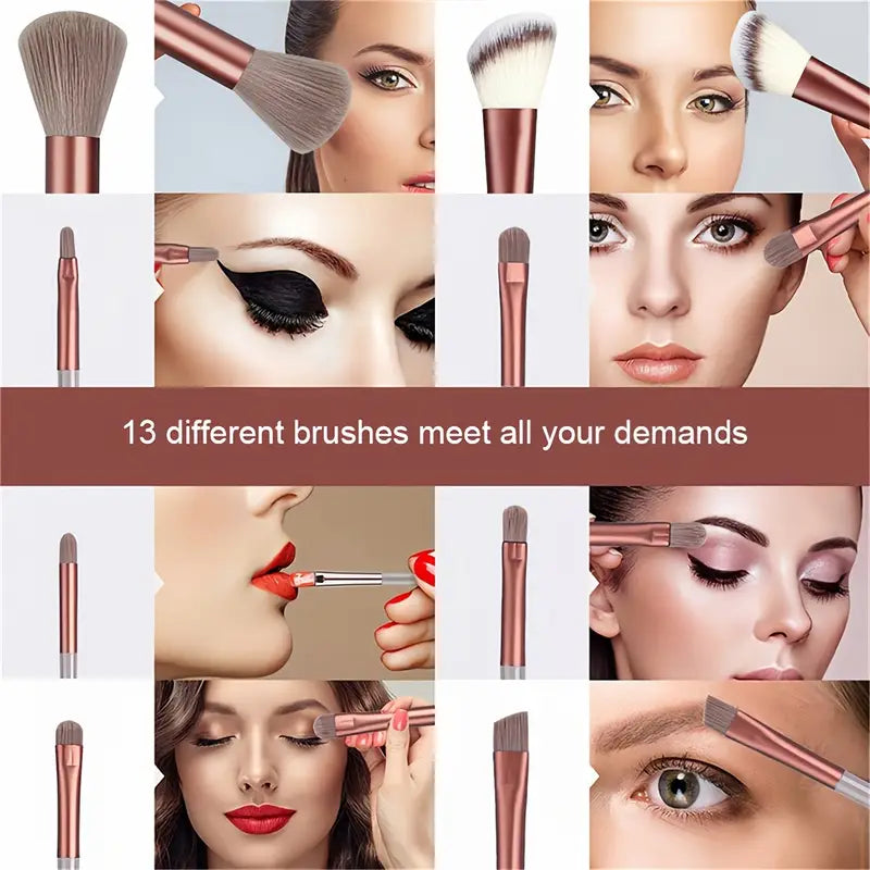 "13-Piece Complete Makeup Brush Set: Soft Bristles for Flawless Application"