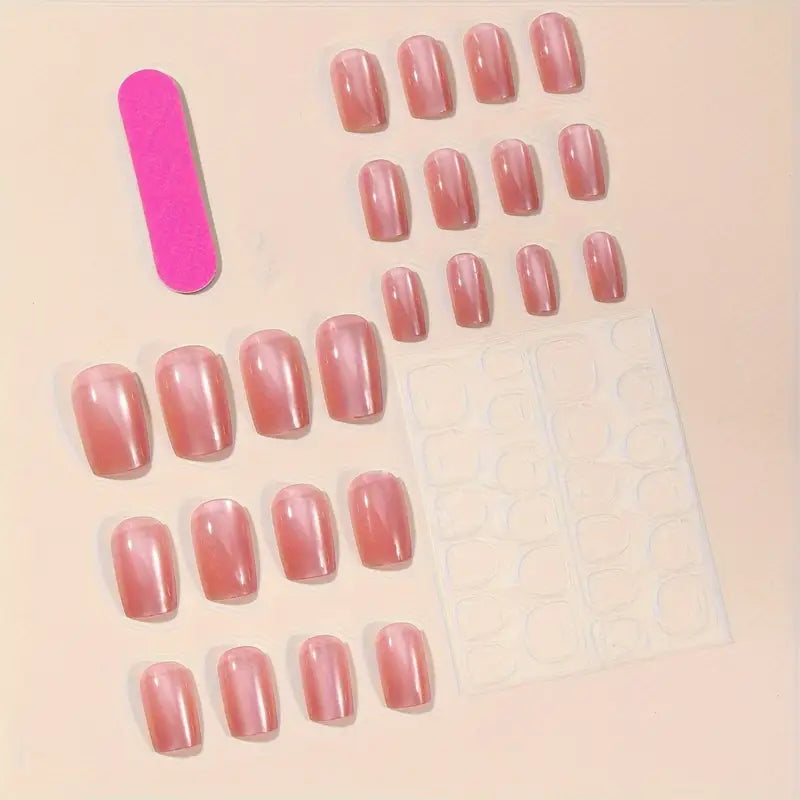 Blush Pink Cat eye nails - 24 pcs with Application kit