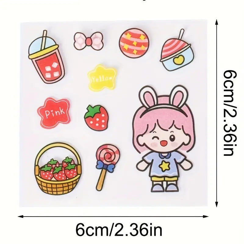 5pcs Cute Pet and Cartoon Girl Stickers – Non-Repeating DIY &Diary Decor 📓