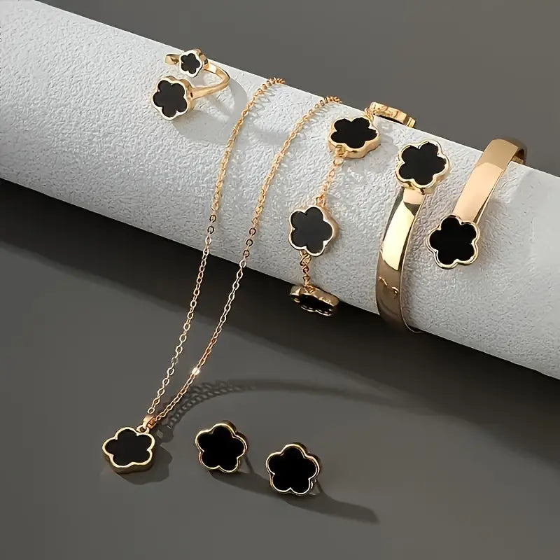 5pcs high quality Black Clover Jewelry Set – Bohemian Necklace, Earrings, Ring bangle and bracelet