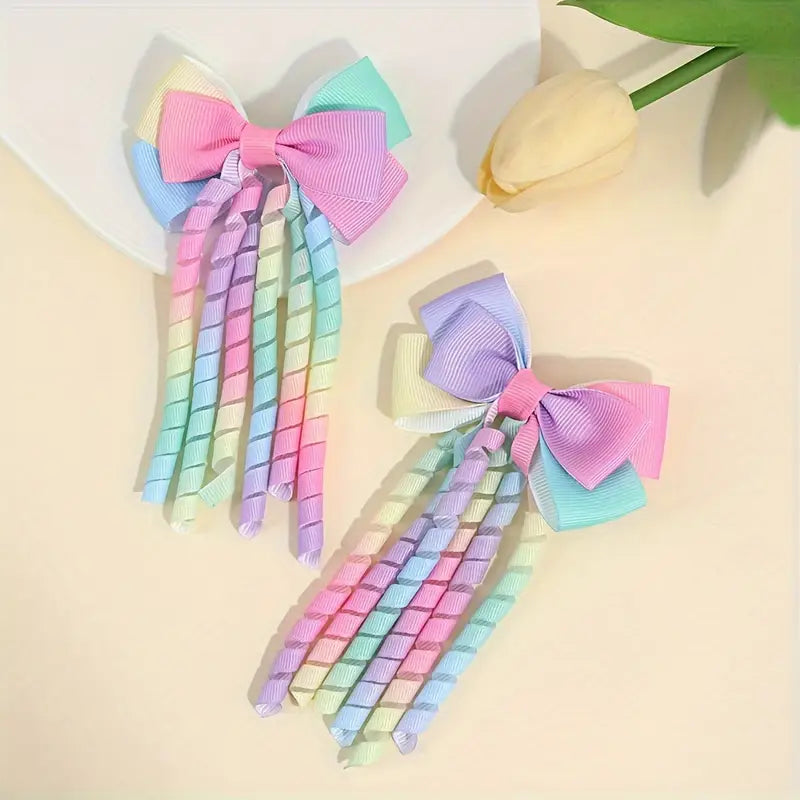 Rainbow Tassel Bow Hair Clip