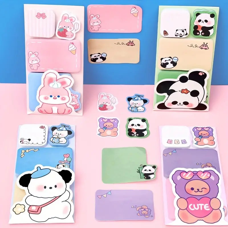 🐾 100pcs Cute Cartoon Animal Sticky Notes – Aesthetic Stationery for School &; Decor 📚