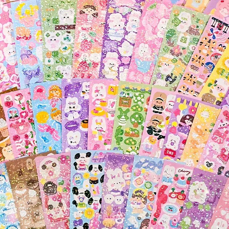 ✨ 5pcs Random Kawaii Cartoon Stickers – Sparkly PVC Decals for Crafts & Decor 💖