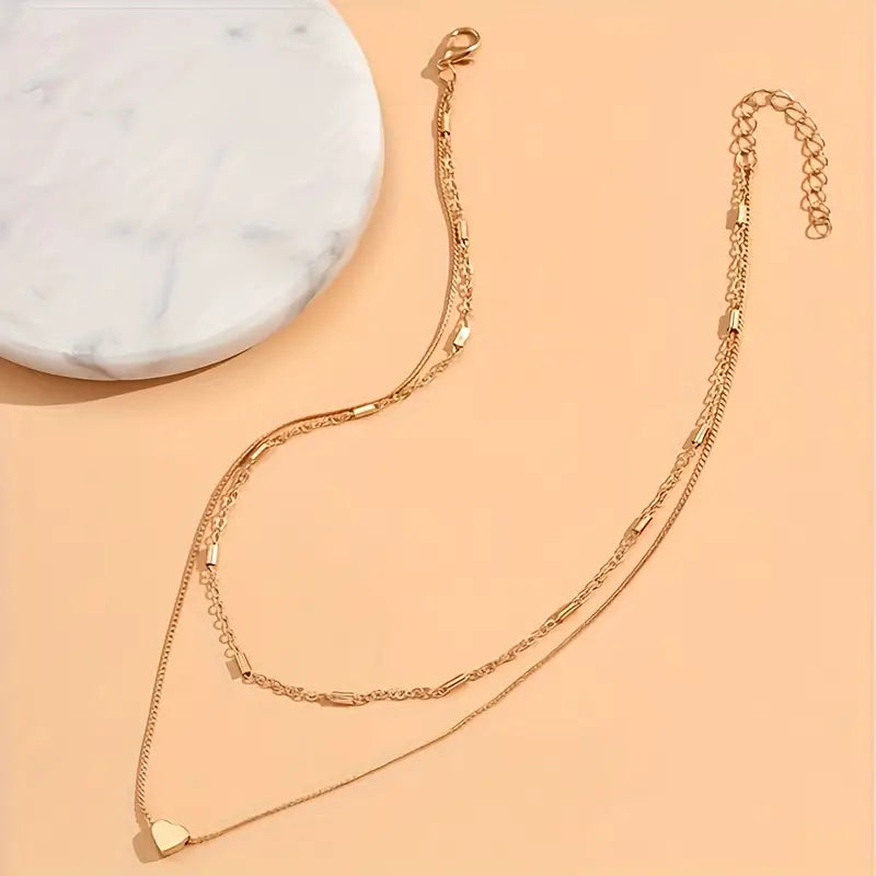 Double-Layer Heart Pendant Necklace – Minimalist Everyday Style
