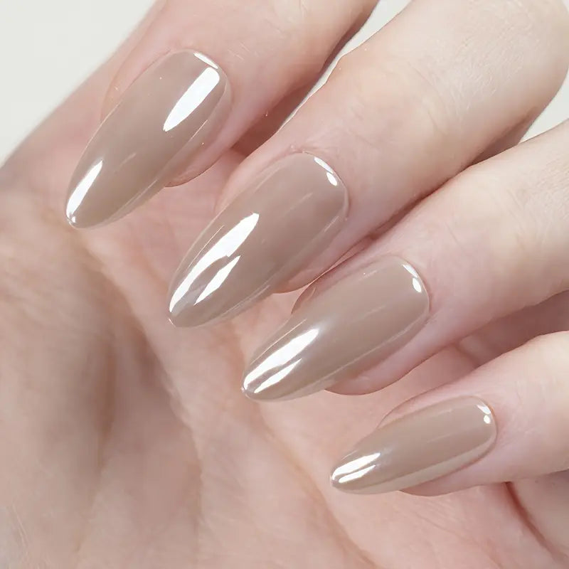 "Molten Mocha Chrome Almond Nails – 15pcs set with Application Kit