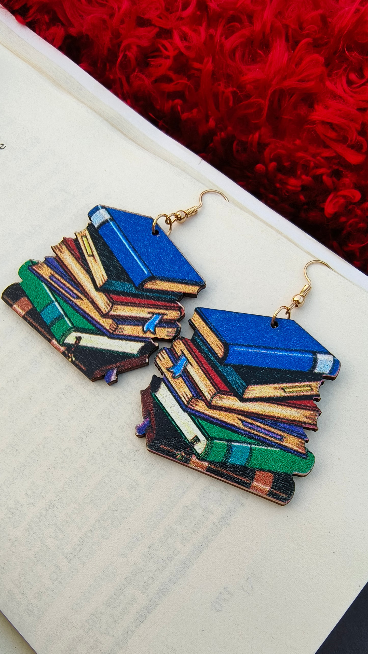 Stacked Books Wooden Earrings