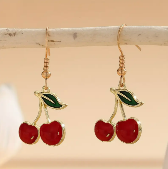 Metallic Cherry Dangle Earrings – Trendy & Fun Statement Jewellery