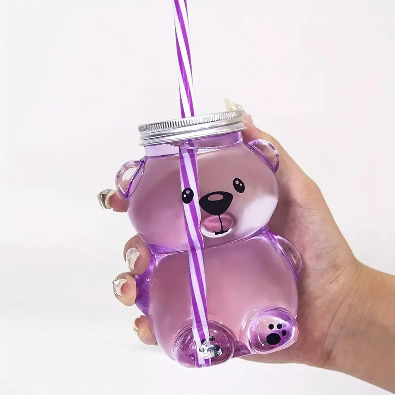 "Bear Sip: Adorable Cartoon Straw Cup"