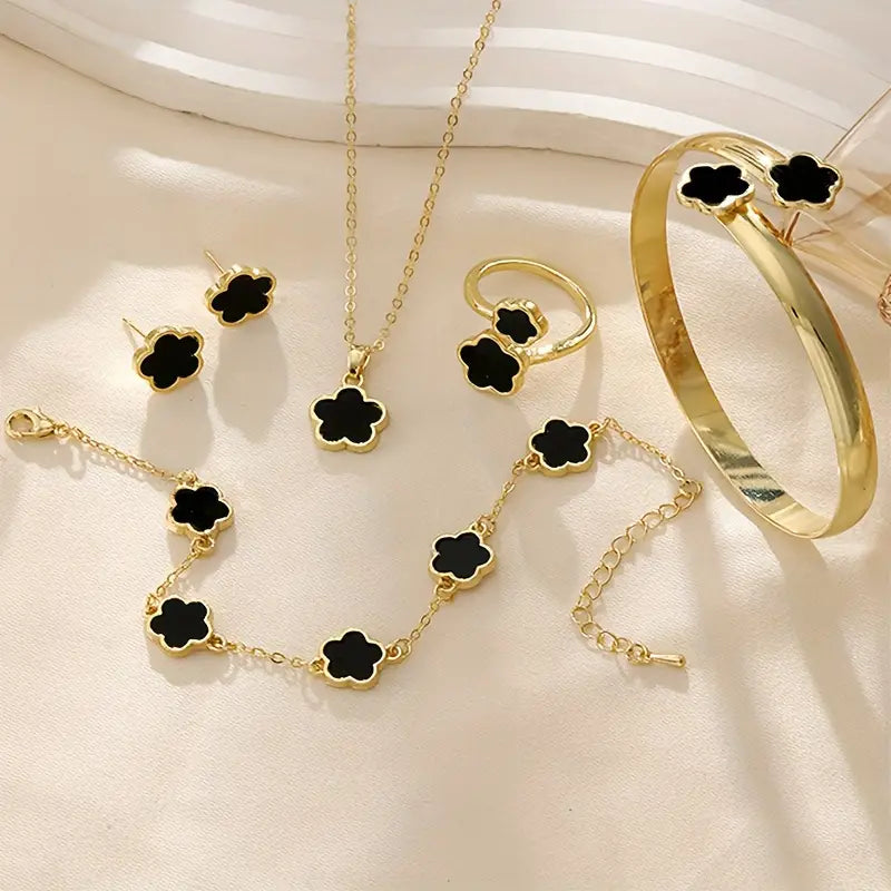 5pcs high quality Black Clover Jewelry Set – Bohemian Necklace, Earrings, Ring bangle and bracelet