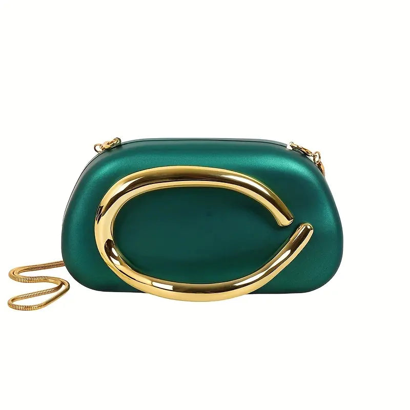 Retro Clutch with Metal Handle & Chain Strap