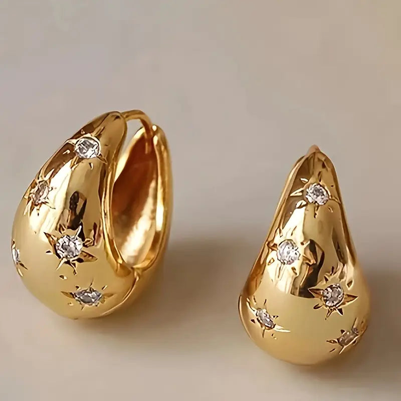 Golden Star Sphere Hoops" Stainless Steel!