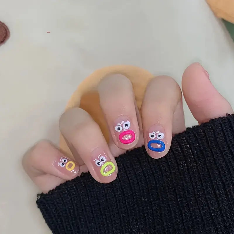 2D Embossed Jelly Nail Art Stickers - Playful Cartoon Designs with Sparkle Finish"