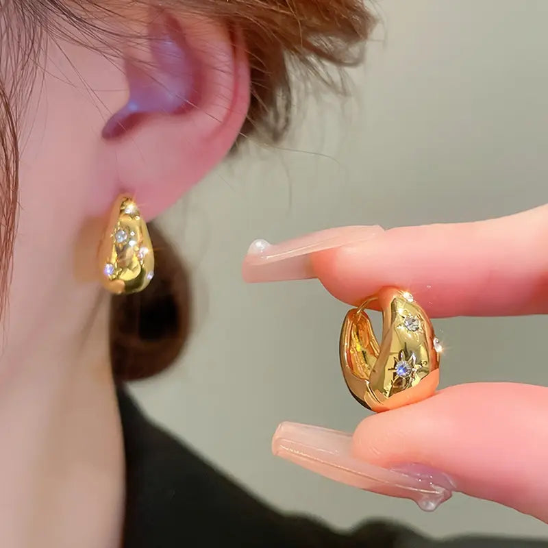 Golden Star Sphere Hoops" Stainless Steel!
