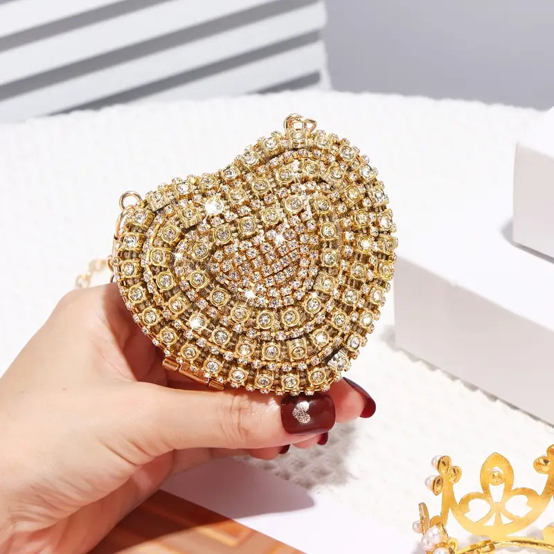 Sparkling Rhinestone Heart-Shaped Handbag