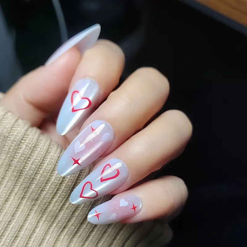 Rainbow heart nails cat eye 24pcs with application kit