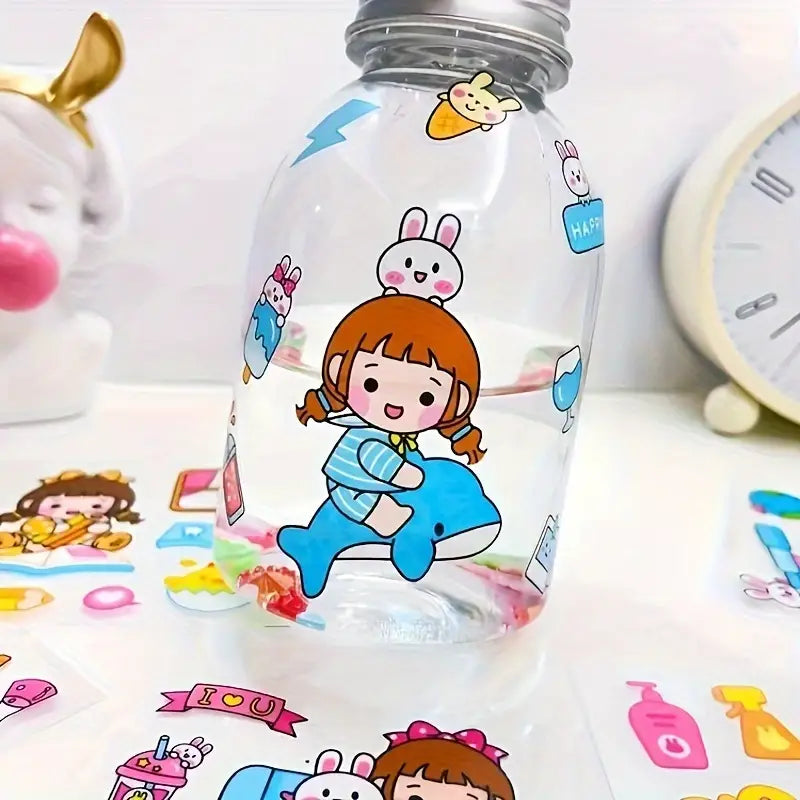 5pcs Cute Pet and Cartoon Girl Stickers – Non-Repeating DIY &Diary Decor 📓
