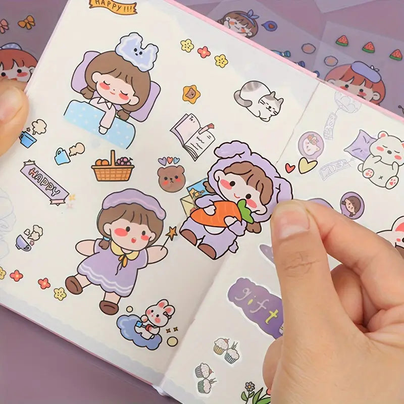 5pcs Cute Pet and Cartoon Girl Stickers – Non-Repeating DIY &Diary Decor 📓