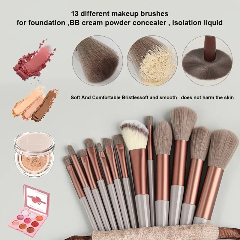 "13-Piece Complete Makeup Brush Set: Soft Bristles for Flawless Application"