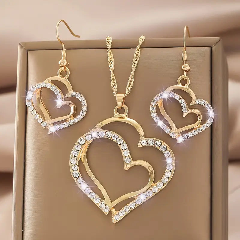 💖 Elegant Heart-Shaped Rhinestone Jewelry Set