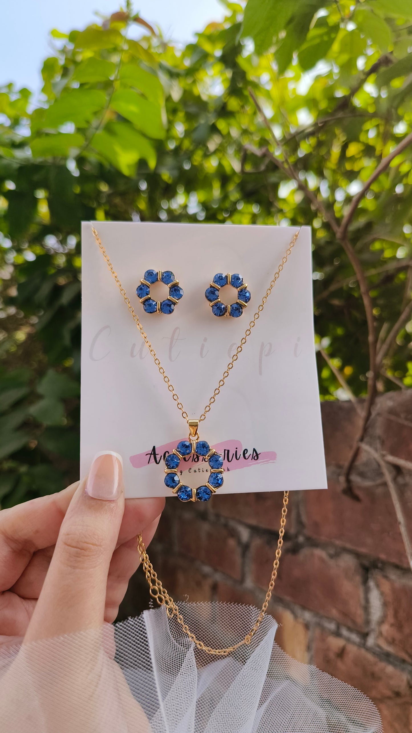 "Blue Bliss" Gold-Plated Necklace & Earrings Set ✨💙