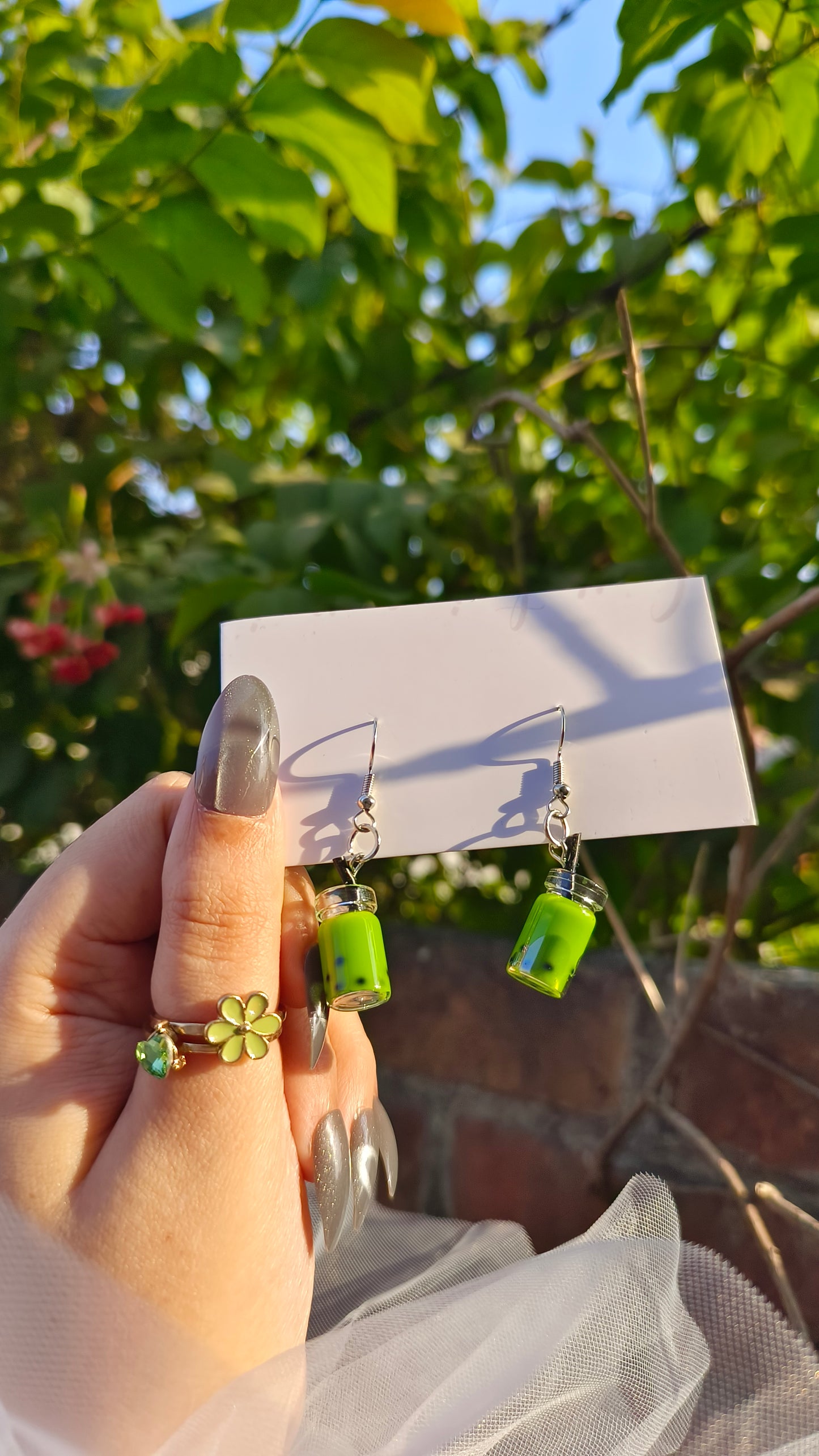 Green Boba Tea Resin Earrings – Fun & Quirky Dangle Earrings for Women
