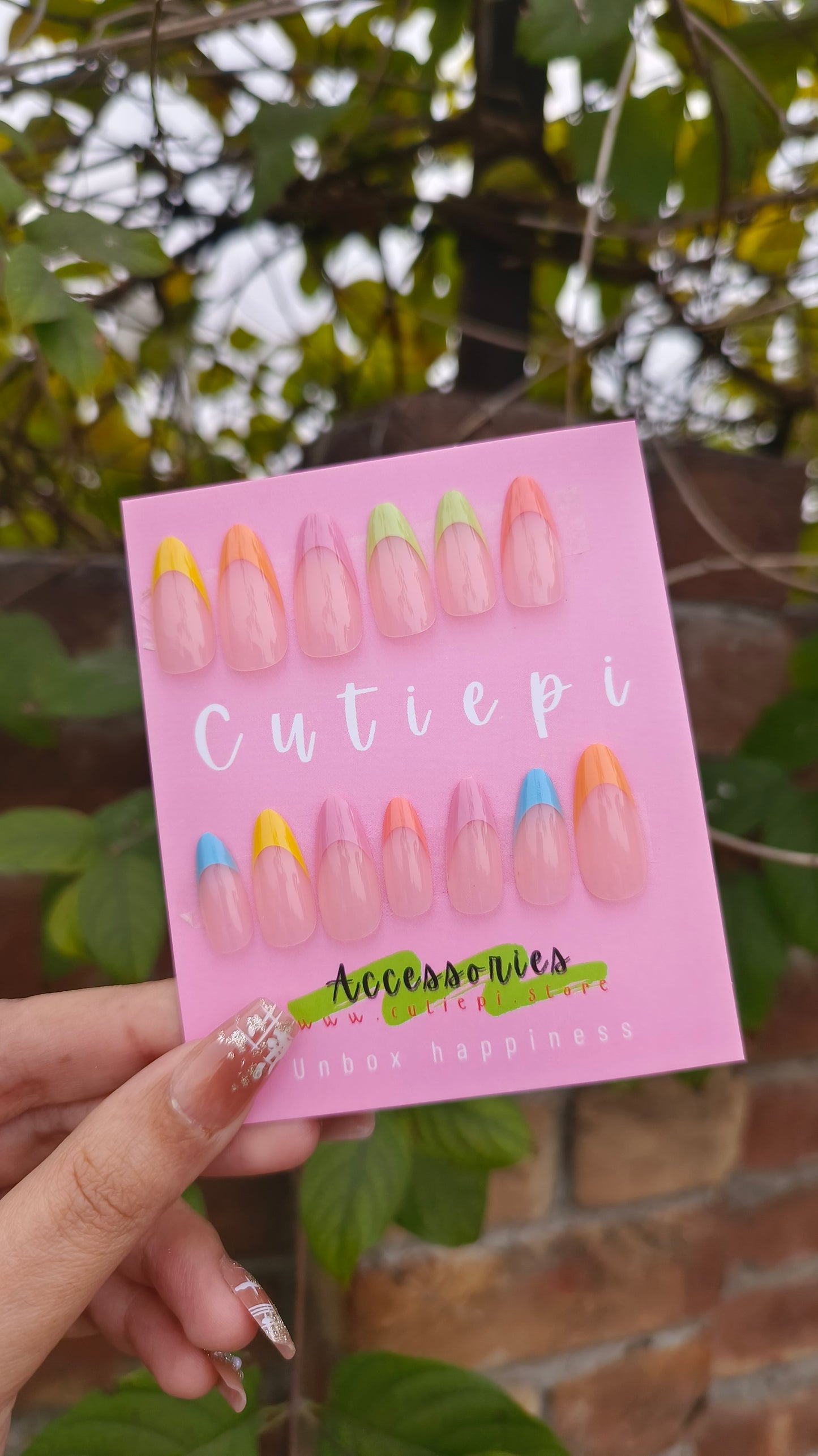Prismatic Bliss - 24pcs Rainbow Almond Nails with Application Kit"