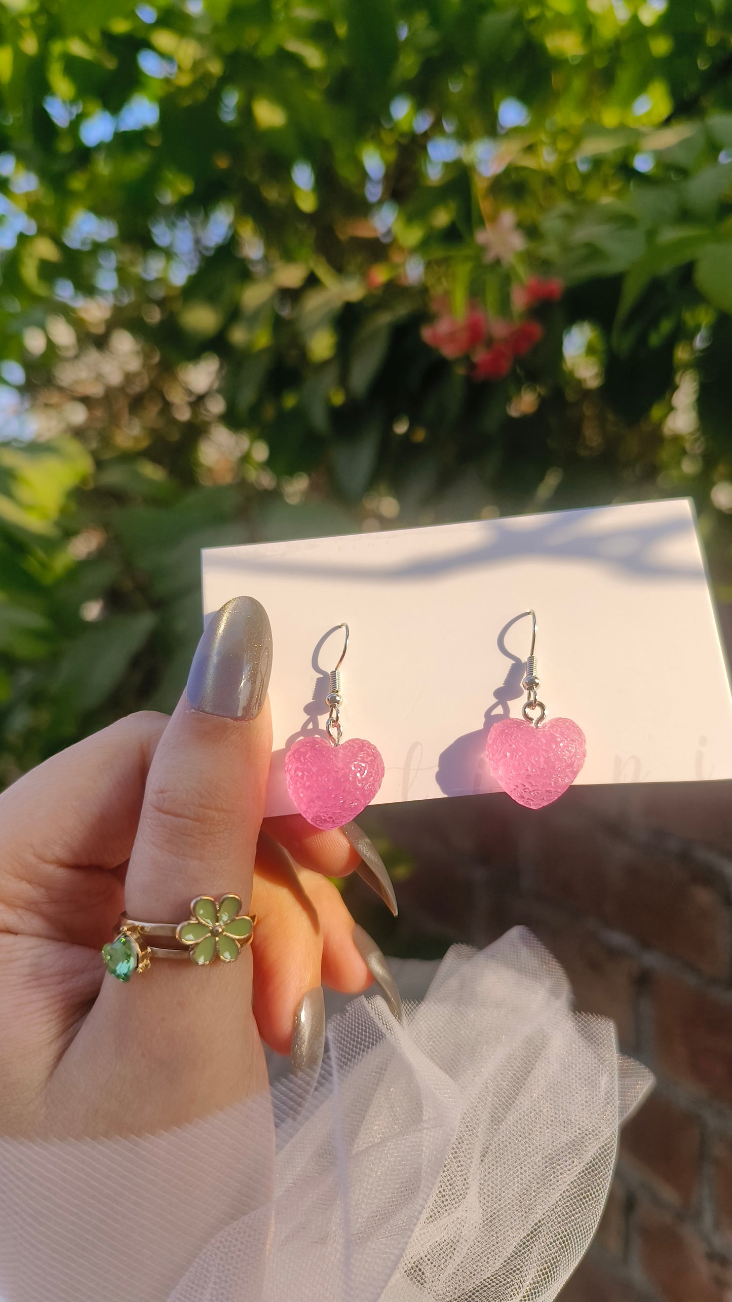 Charming Pink Gradient Heart-Shaped Jelly Earrings