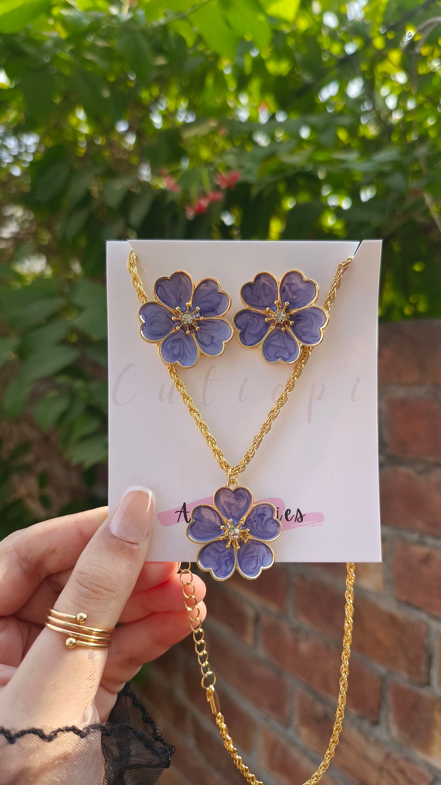 Vibrant Bloom" Purple Flower Pendant Set 🌸💜