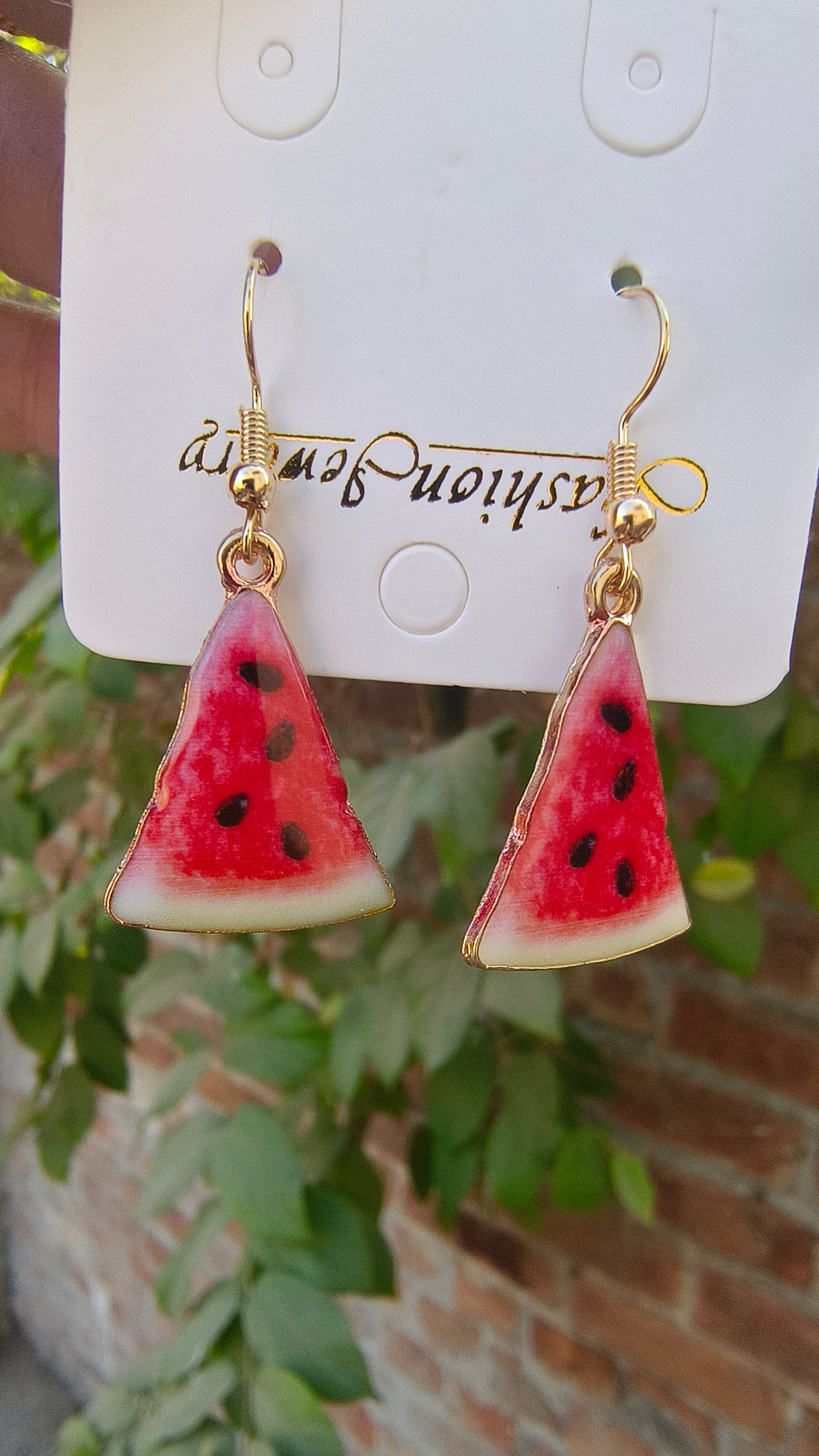 Metallic Gold-Plated Watermelon Earrings – Fresh & Fun Style