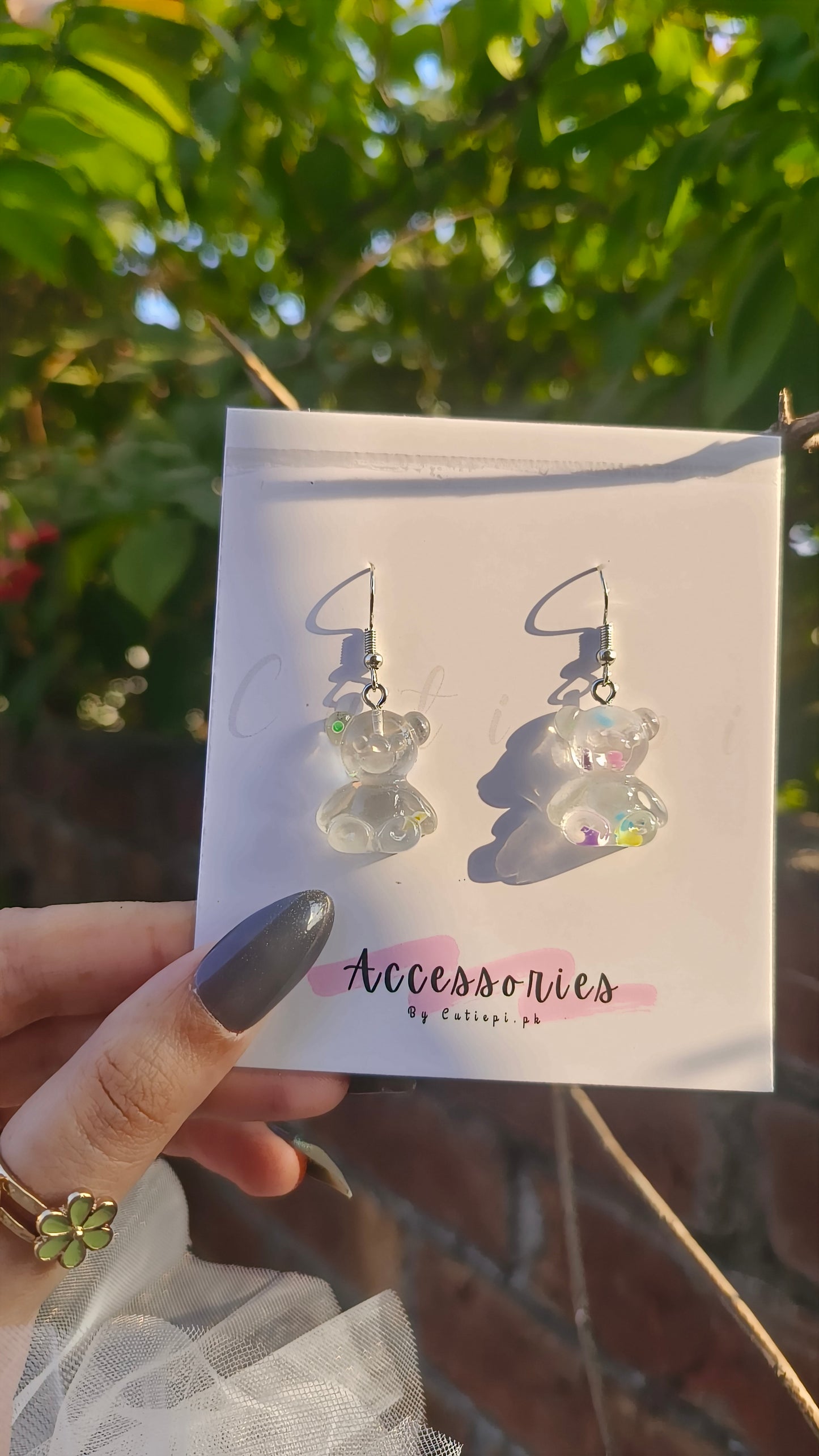 "Beary Sparkle: Adorable Cartoon Bear Resin Earrings"