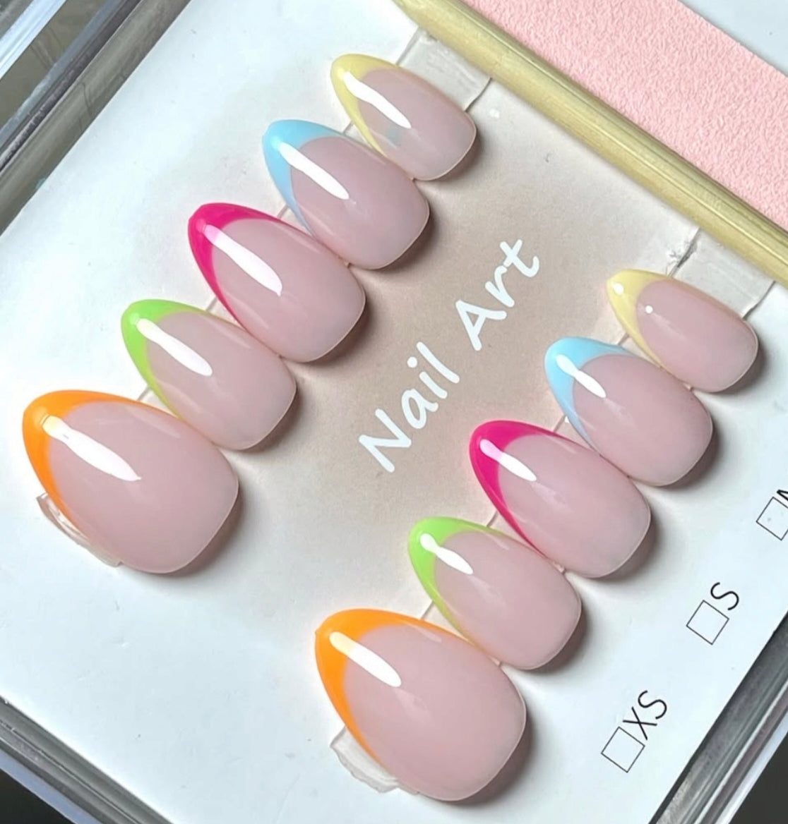 Rainbow French- 15pcs Best Quality Nails with Application kit
