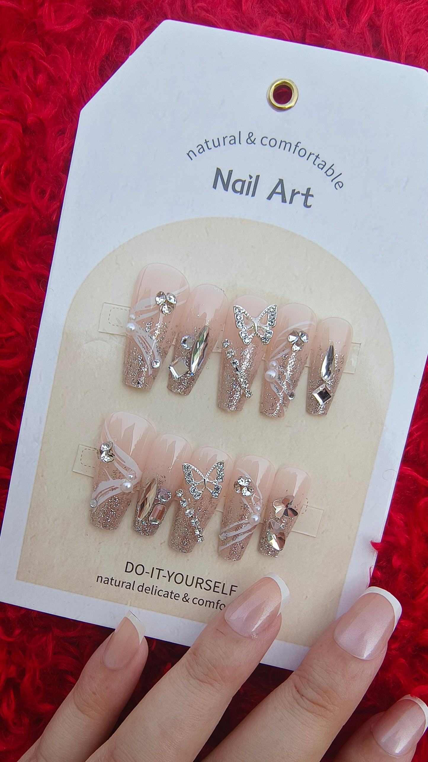 High-Quality Bridal Charm Attached Nails – Elegant and Chic Design, 24pcs Set with application kit