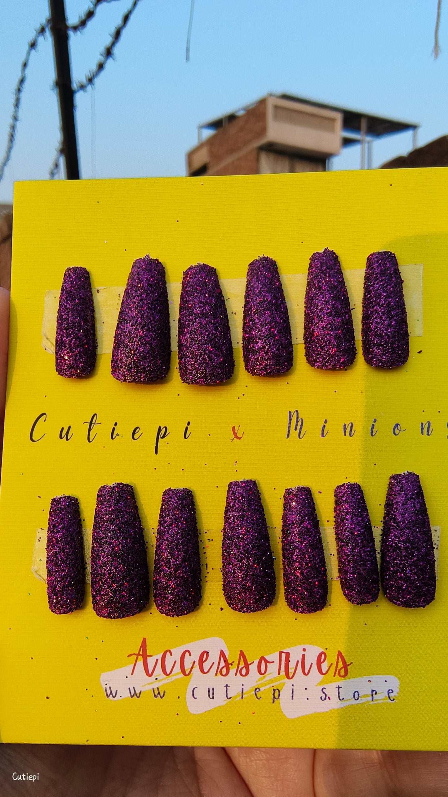 Royal Amethyst - 24pcs Full Glitter Dark Purple Rectangular Nails