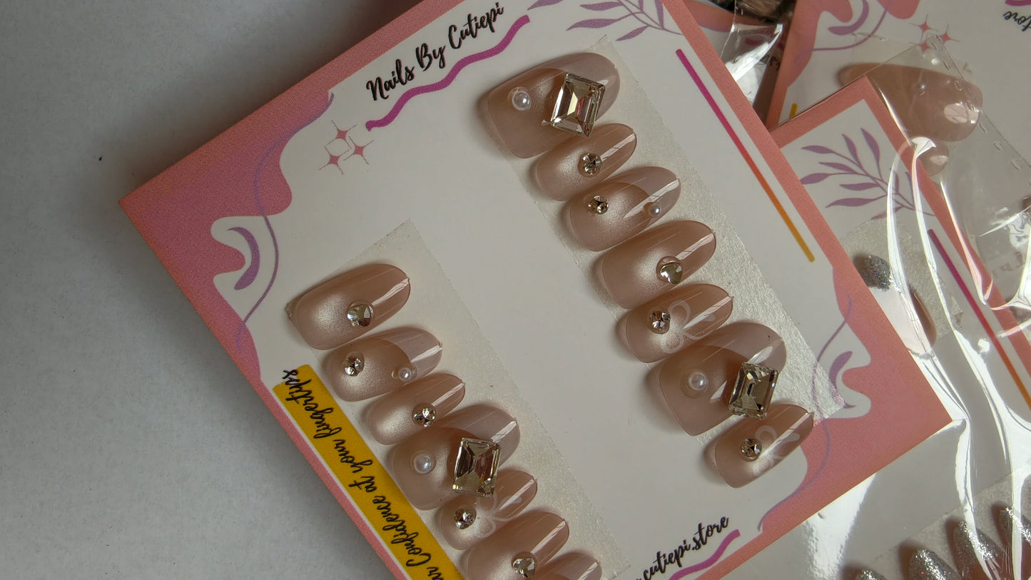 Dazzling French-Premium Cat eye Nail set with Application kit (Luxury edition)
