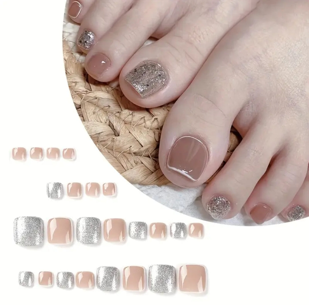 Shimmer Nude- 24pcs toe nails with Application Kit