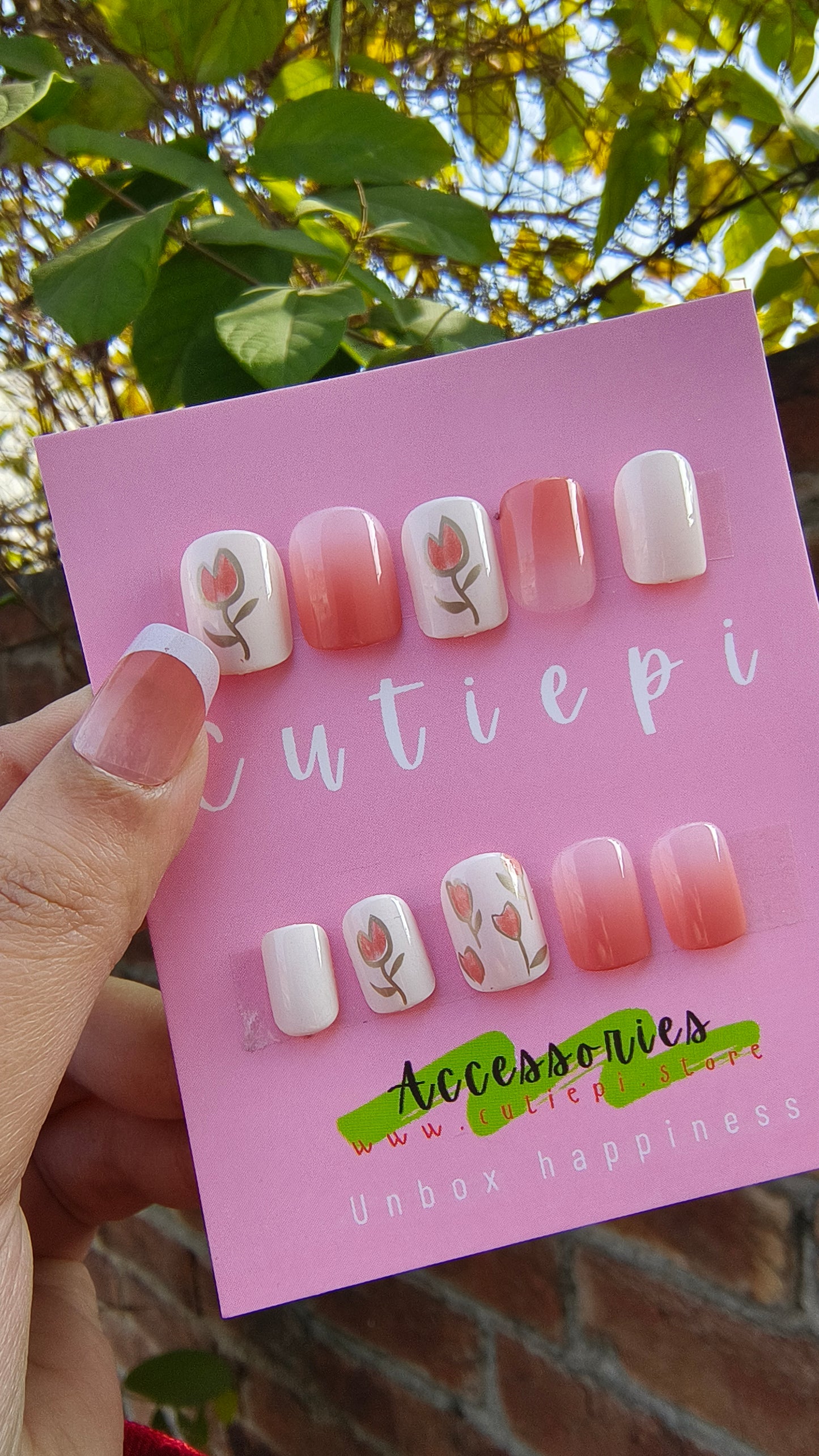 Bloom in Style: White & Orange Floral Nail Set (24pcs)"