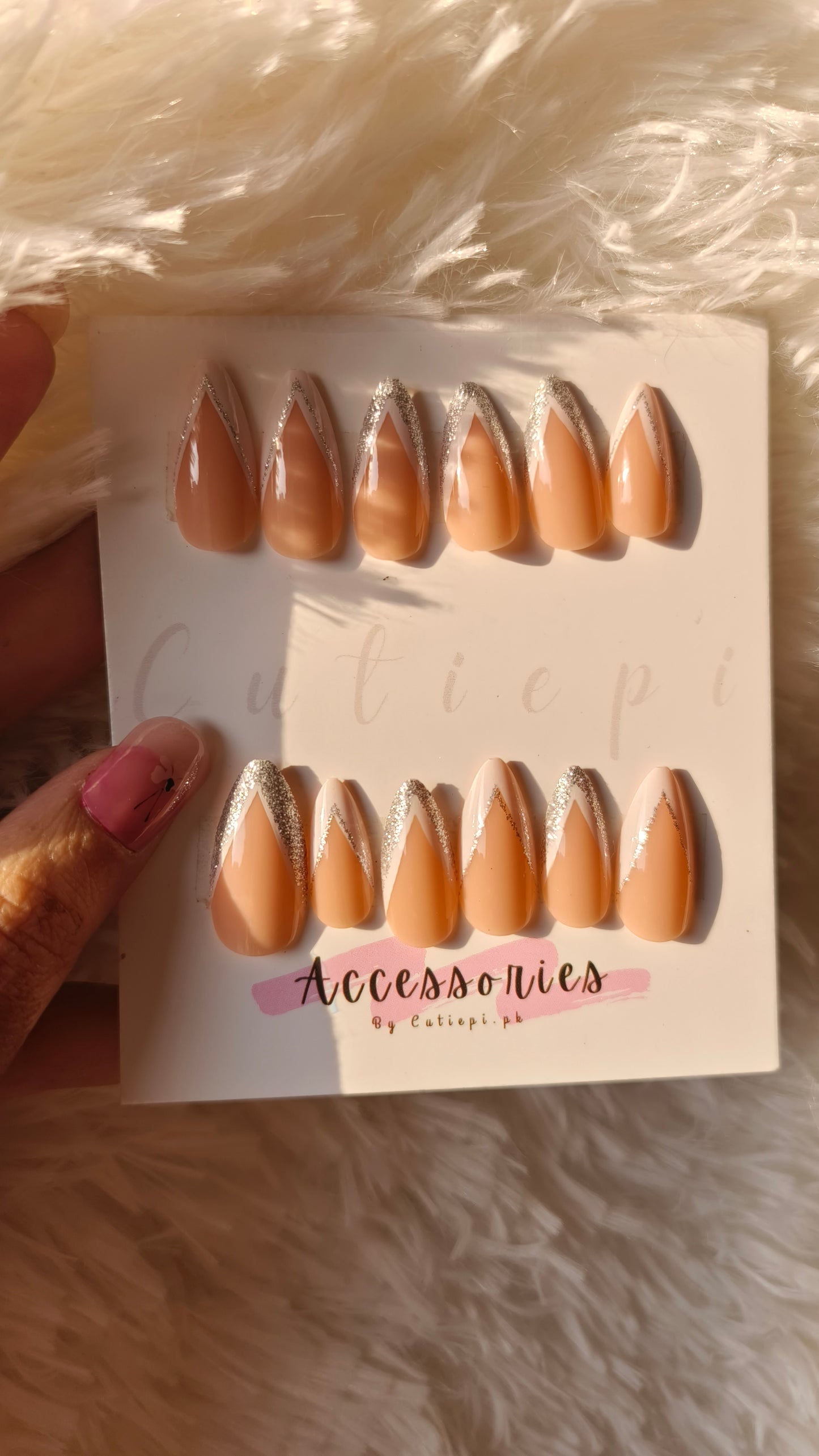 White French Tip Nails with Silver Glitter – Timeless Elegance