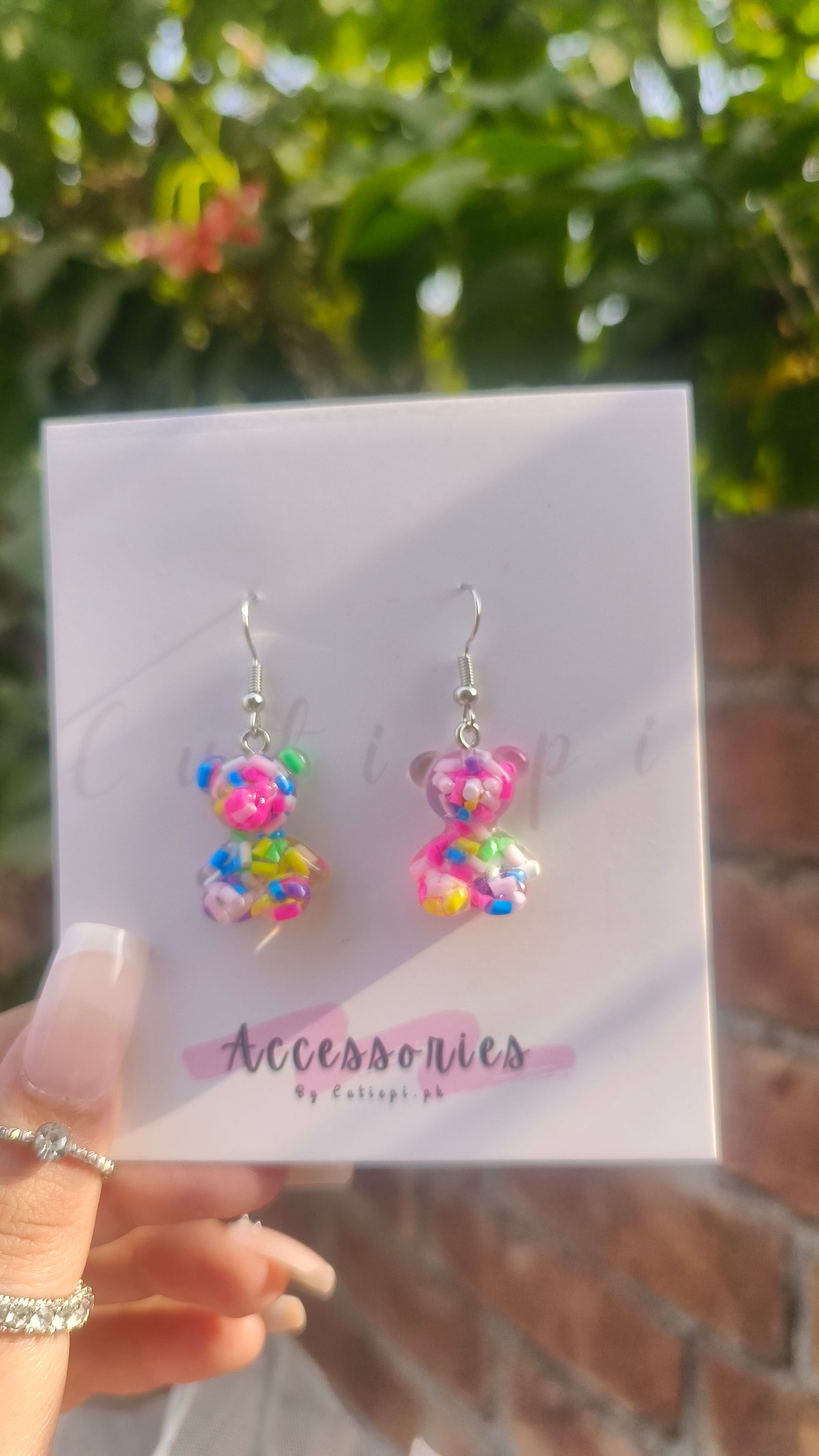 "Beary Cute: Adorable Cartoon Bear Resin Dangle Earrings"