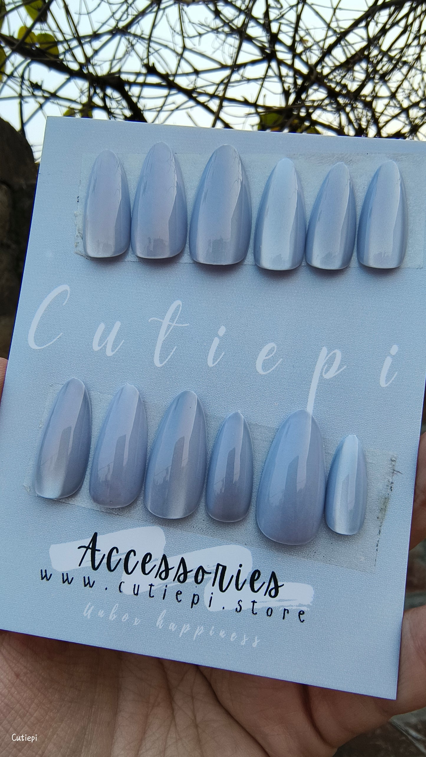 Moonlit Grey Cat Eye Nail Set – 24pcs with Application Kit