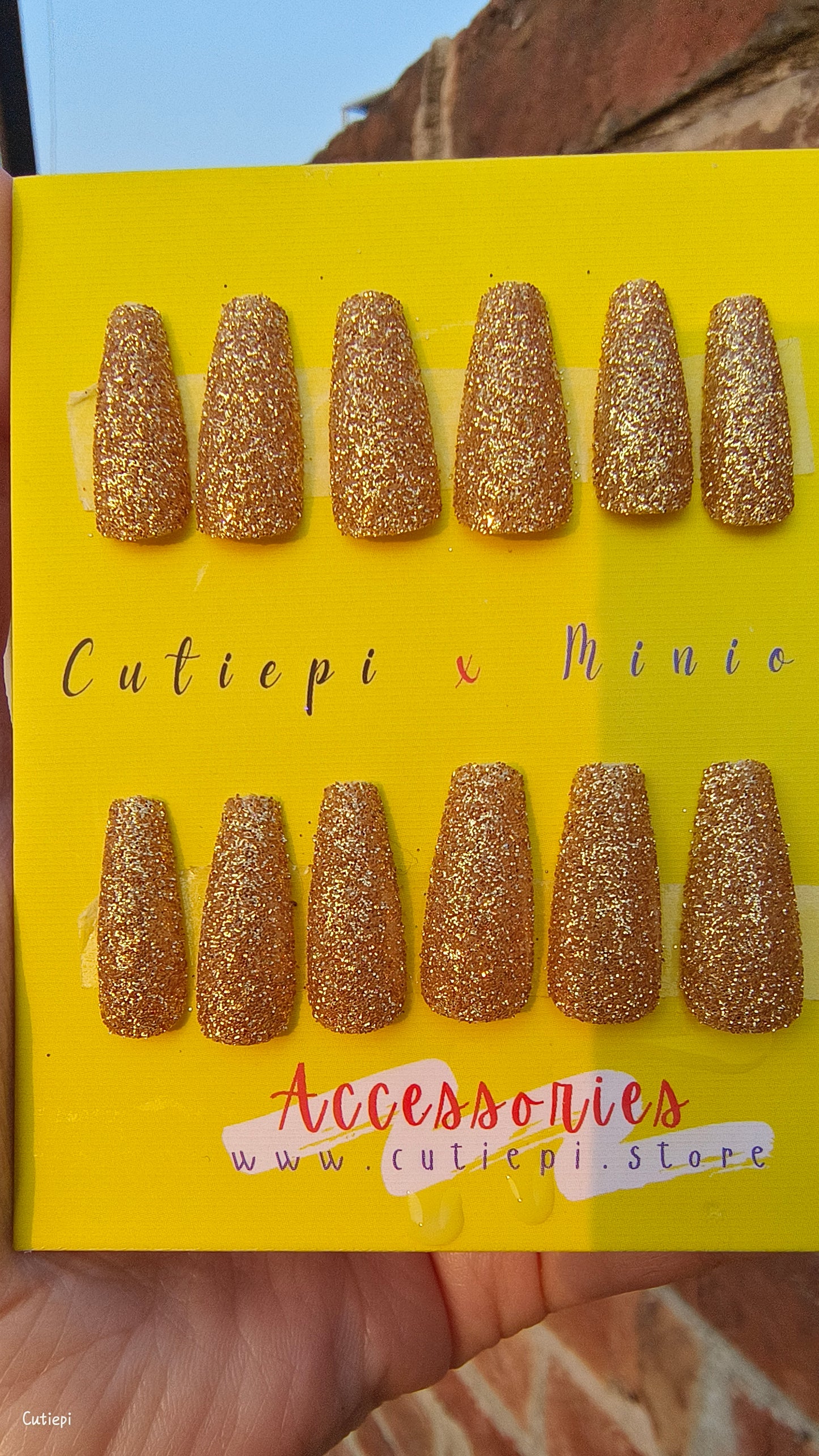 Golden Mocha - 24pcs Full Glitter Brown & Gold Rectangular Nails