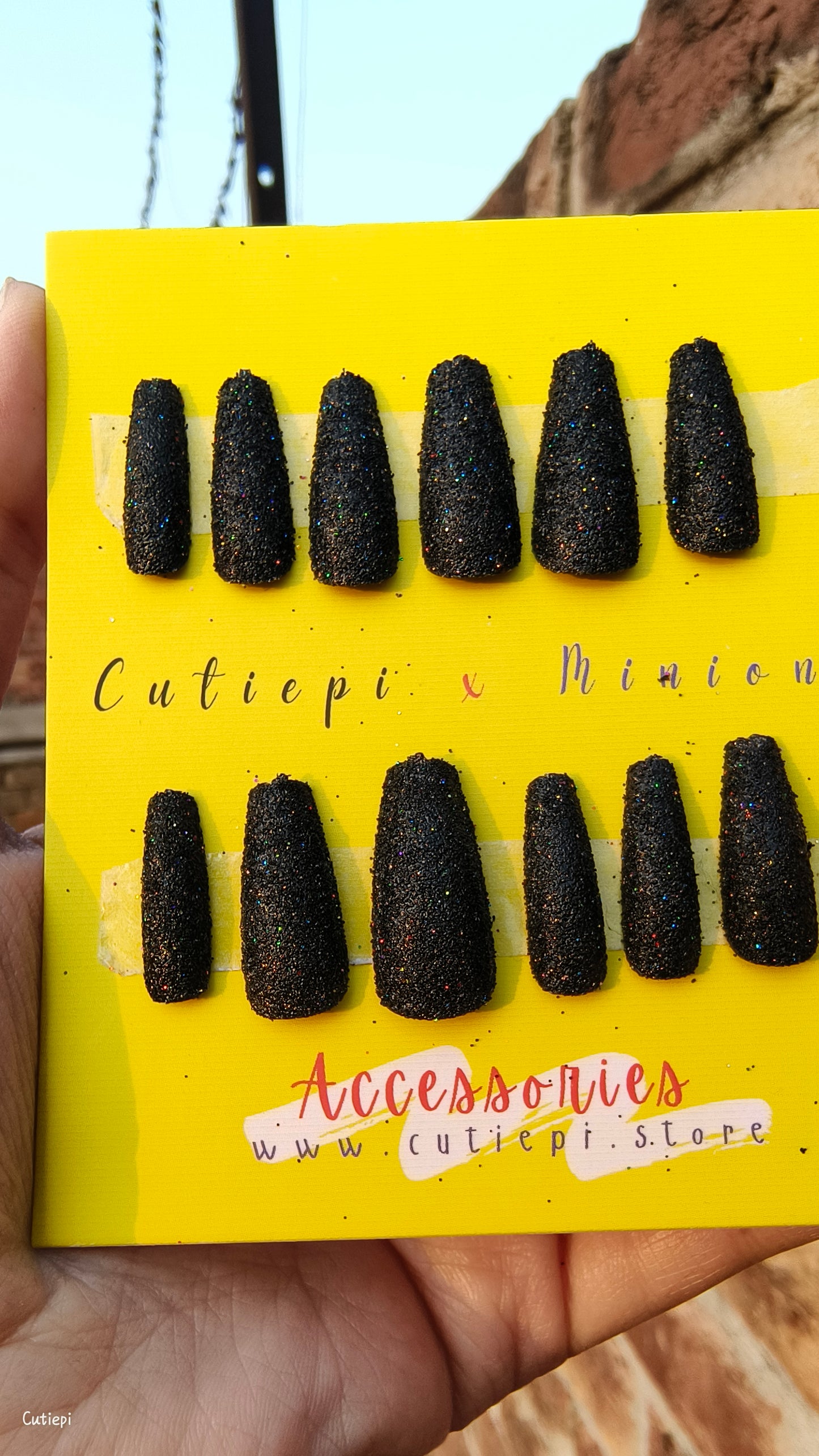 Midnight Glitz - 24pcs Full Glitter Black Rectangular Nails